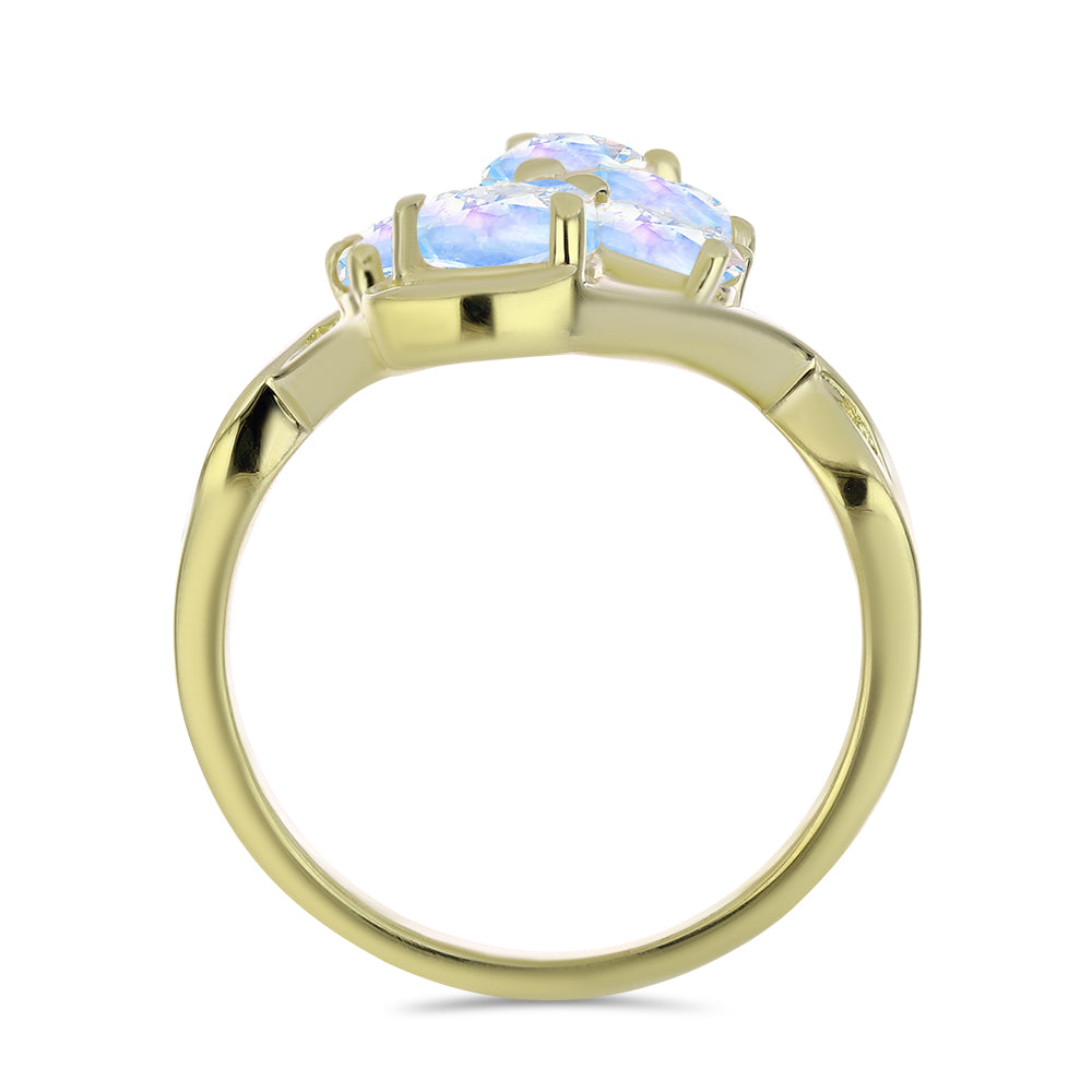 Anillo de Plata Bañada en Oro con Piedra Lunar Arco Iris