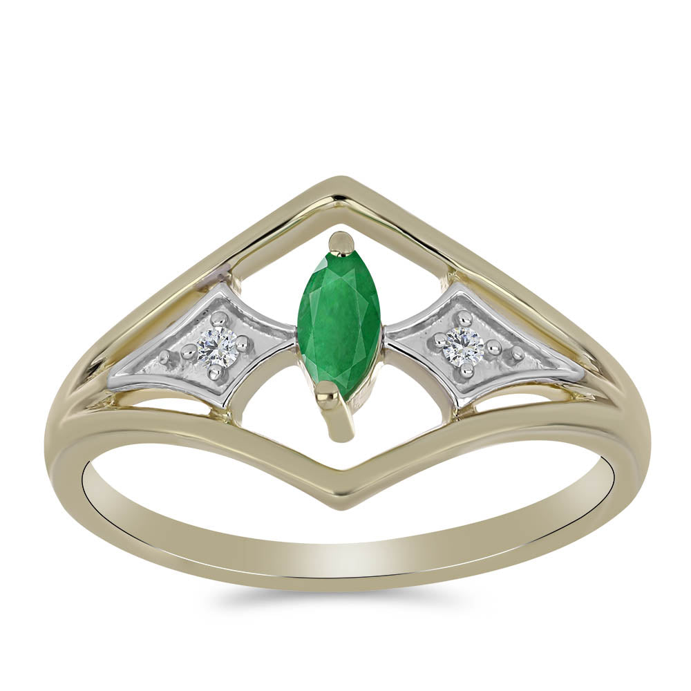 Anillo de Plata Bañada en Oro con Esmeralda de Zambia y Topacio Blanco