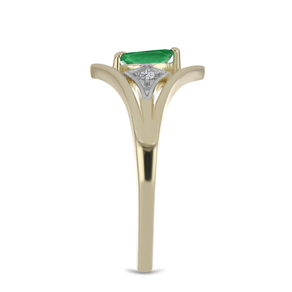 Anillo de Plata Bañada en Oro con Esmeralda de Zambia y Topacio Blanco 4 