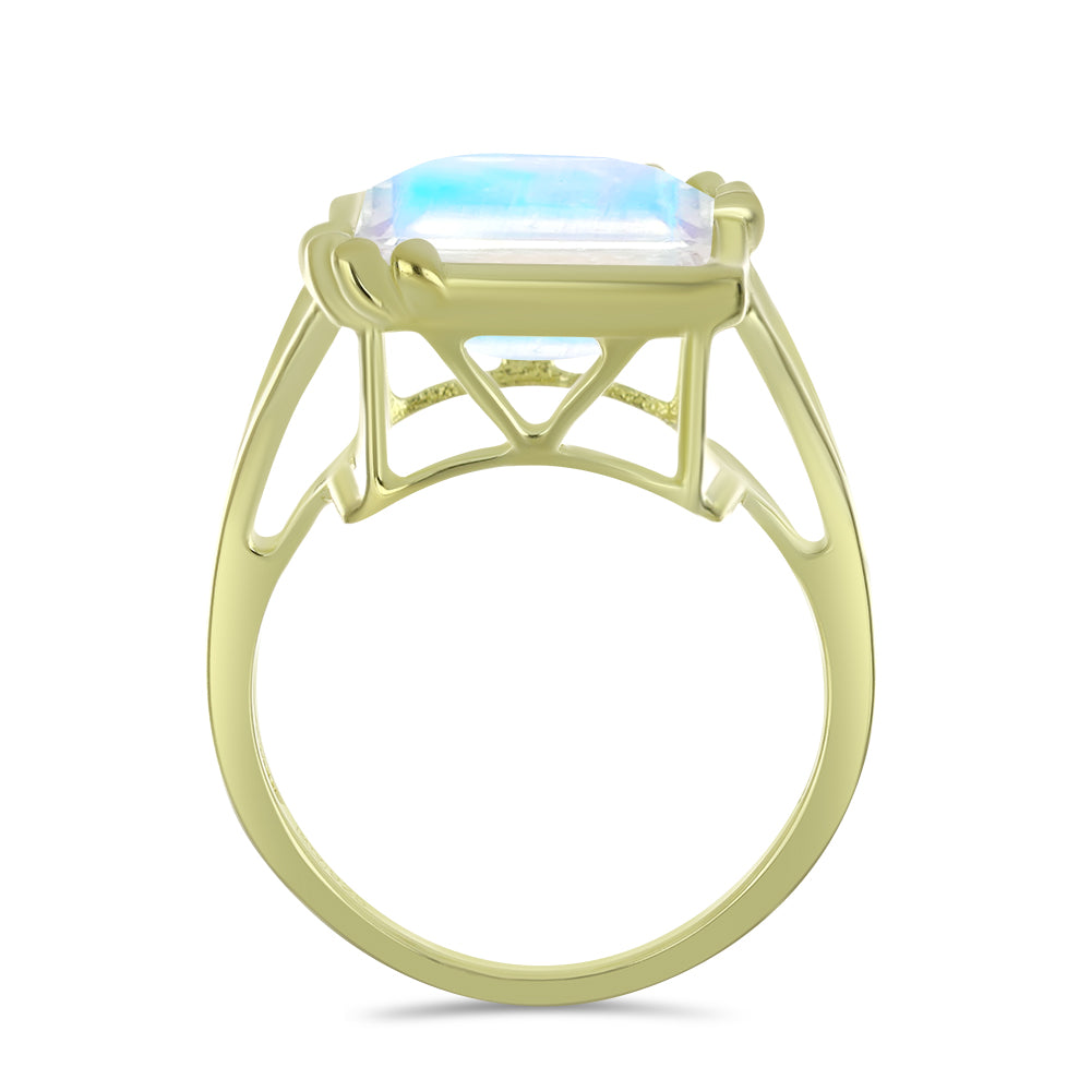 Anillo de Plata Bañada en Oro con Piedra Lunar Arco Iris