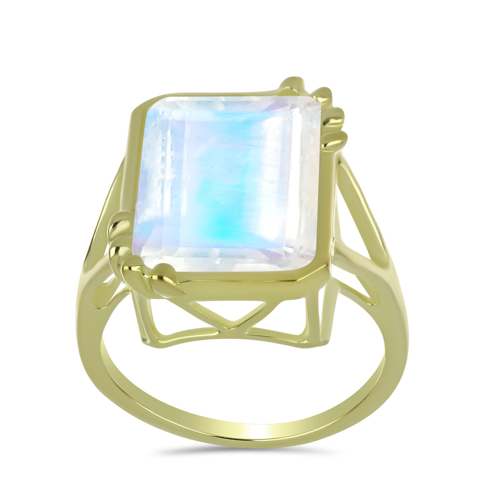 Anillo de Plata Bañada en Oro con Piedra Lunar Arco Iris 3 
