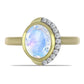 Anillo de Plata Bañada en Oro con Piedra Lunar Arco Iris y Topacio Blanco