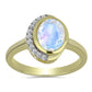 Anillo de Plata Bañada en Oro con Piedra Lunar Arco Iris y Topacio Blanco