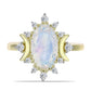 Anillo de Plata Bañada en Oro con Piedra Lunar Arco Iris y Topacio Blanco