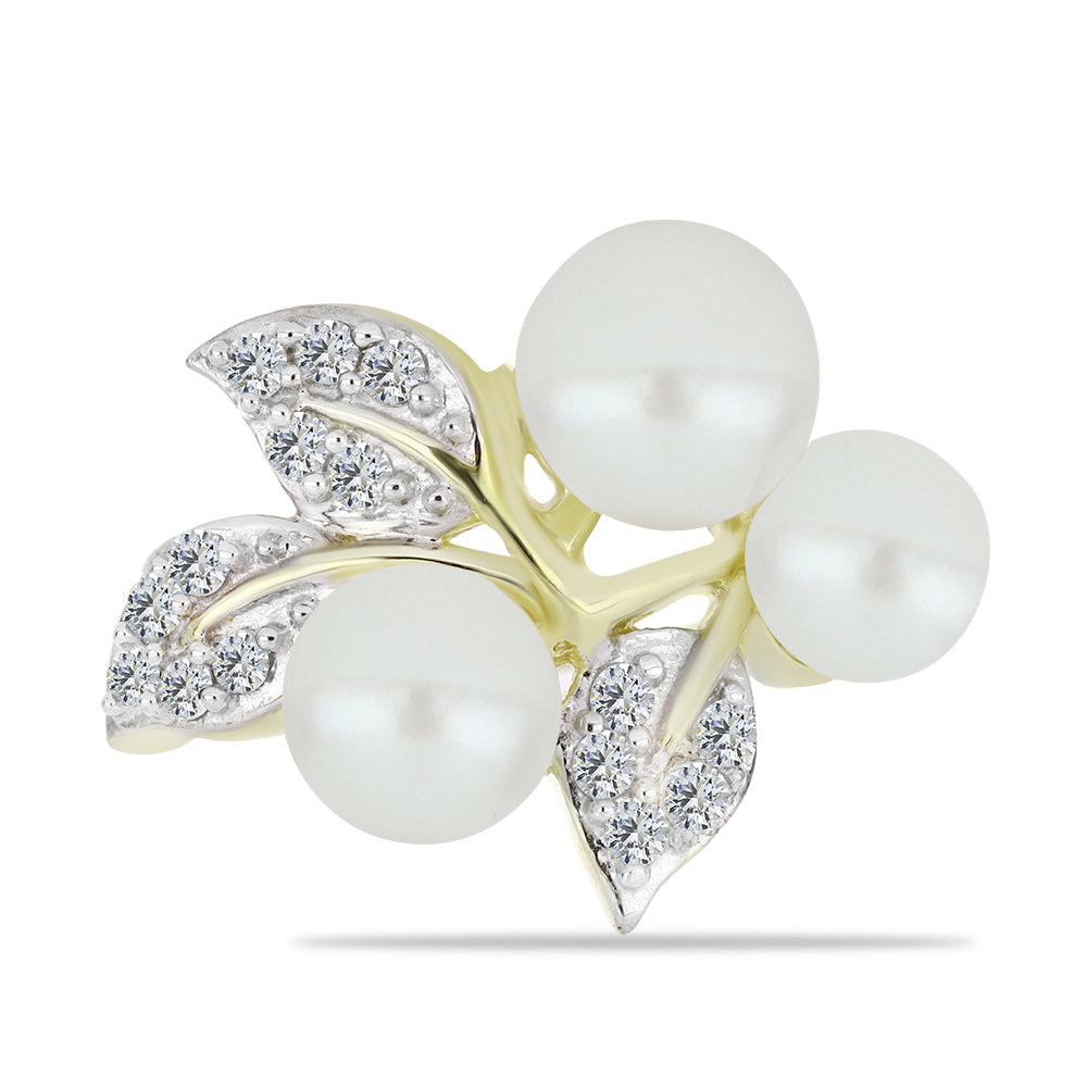 Anillo de Plata Bañada en Oro con Perla blanca de agua dulce y Topacio Blanco 1 