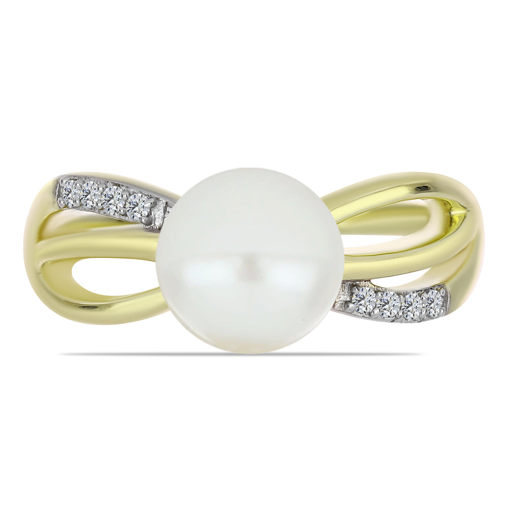 Anillo de Plata Bañada en Oro con Perla blanca de agua dulce y Topacio Blanco 1 