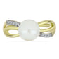 Anillo de Plata Bañada en Oro con Perla blanca de agua dulce y Topacio Blanco