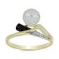 Anillo de Plata Bañada en Oro con Perla blanca de agua dulce y Espinela Negra