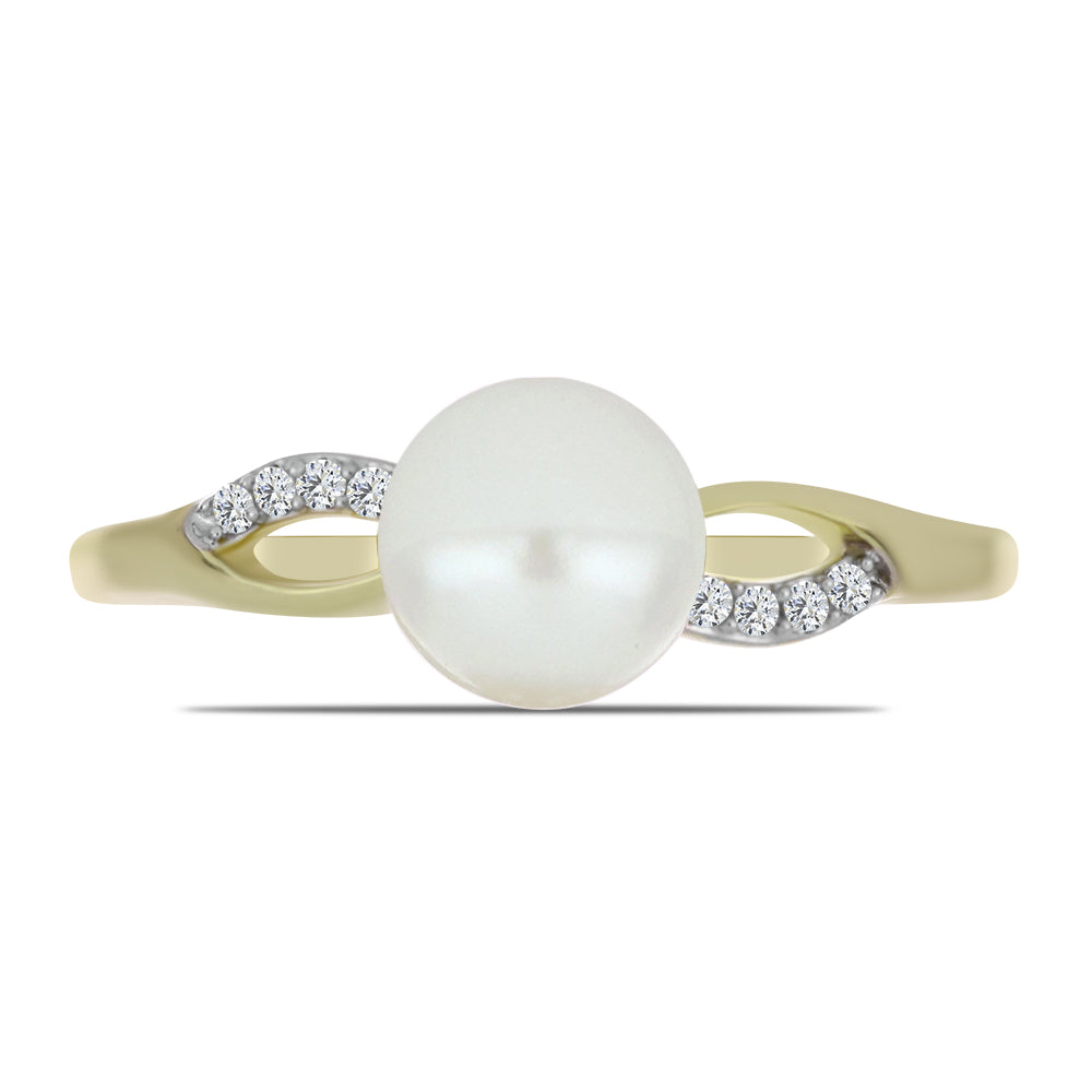Anillo de Plata Bañada en Oro con Perla blanca de agua dulce y Topacio Blanco 1 