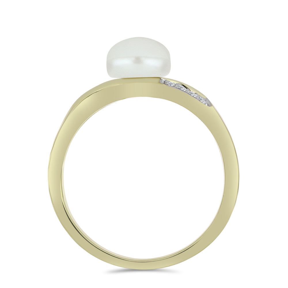 Anillo de Plata Bañada en Oro con Perla blanca de agua dulce y Topacio Blanco 2 