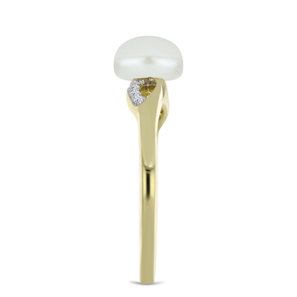 Anillo de Plata Bañada en Oro con Perla blanca de agua dulce y Topacio Blanco 4 