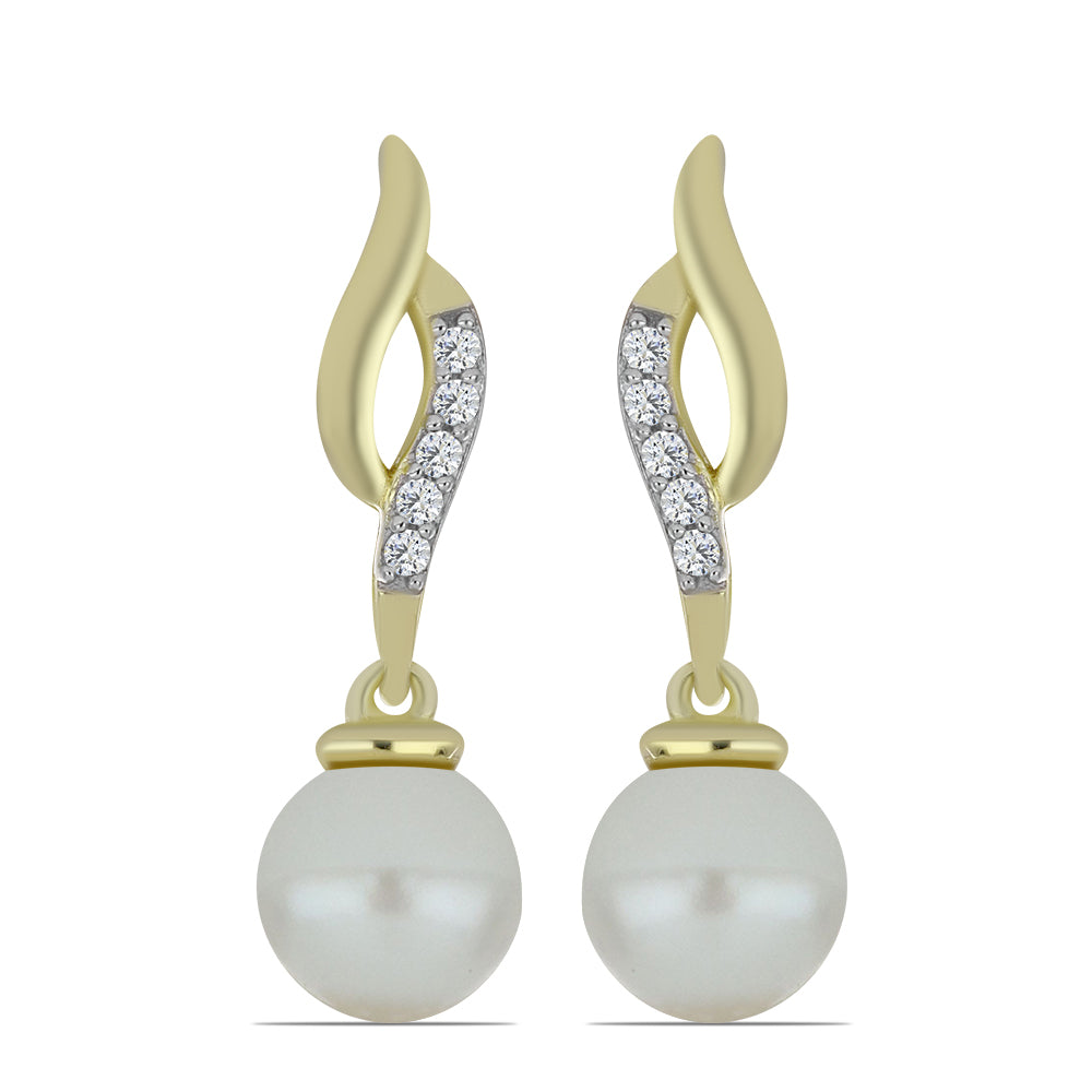 Pendientes de Plata Bañada en Oro con Perla blanca de agua dulce y Topacio Blanco 1 