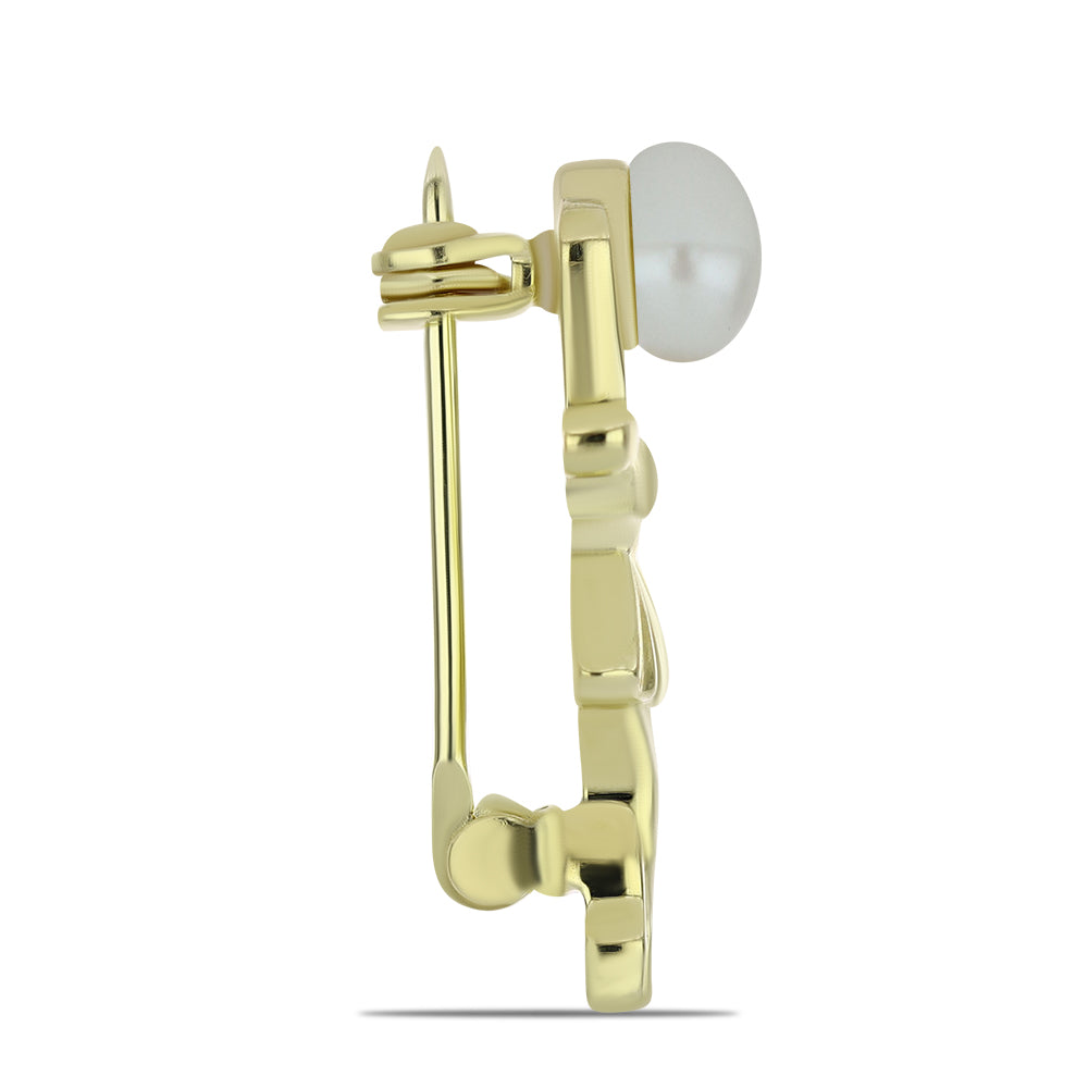 Broche de Plata Bañada en Oro con Perla blanca de agua dulce