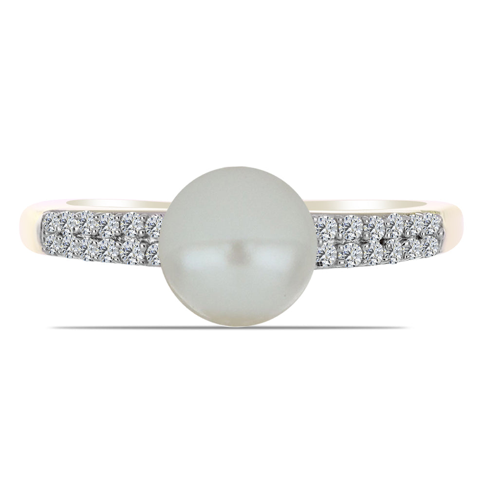 Anillo de Plata Bañada en Oro con Perla blanca de agua dulce y Topacio Blanco 1 