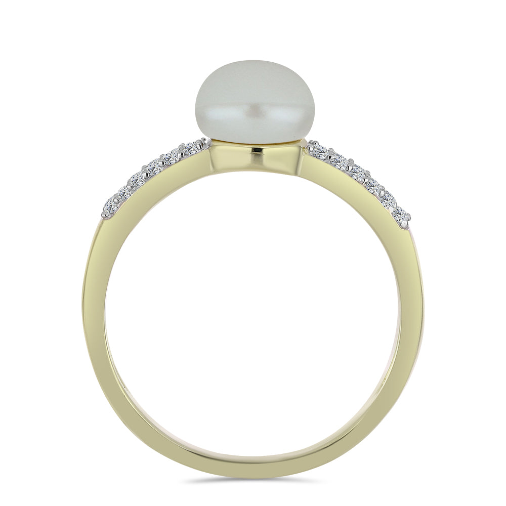 Anillo de Plata Bañada en Oro con Perla blanca de agua dulce y Topacio Blanco 2 
