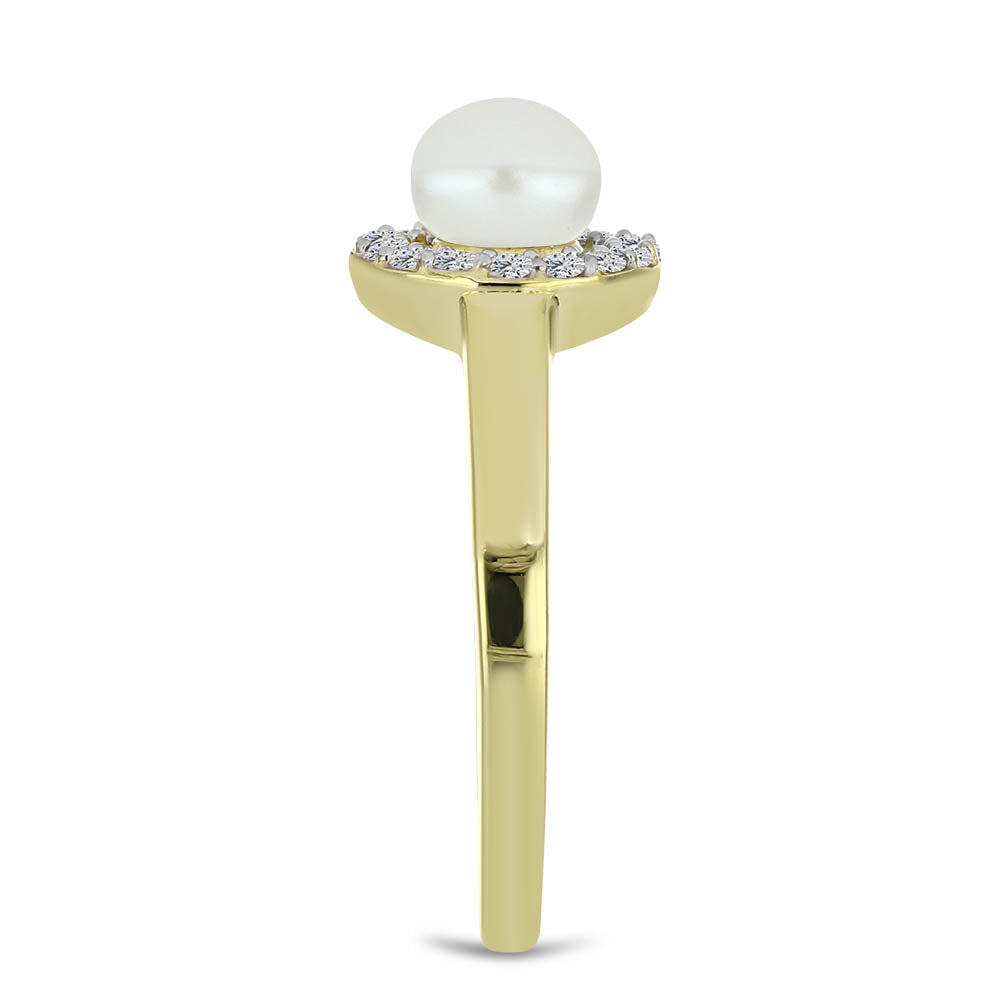 Anillo de Plata Bañada en Oro con Perla blanca de agua dulce y Topacio Blanco 4 