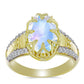Anillo de Plata Bañada en Oro con Piedra Lunar Arco Iris y Topacio Blanco