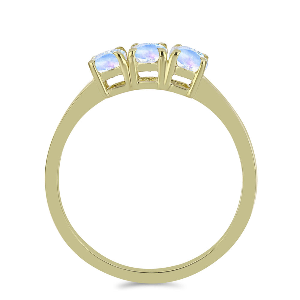 Anillo de Plata Bañada en Oro con Piedra Lunar Arco Iris