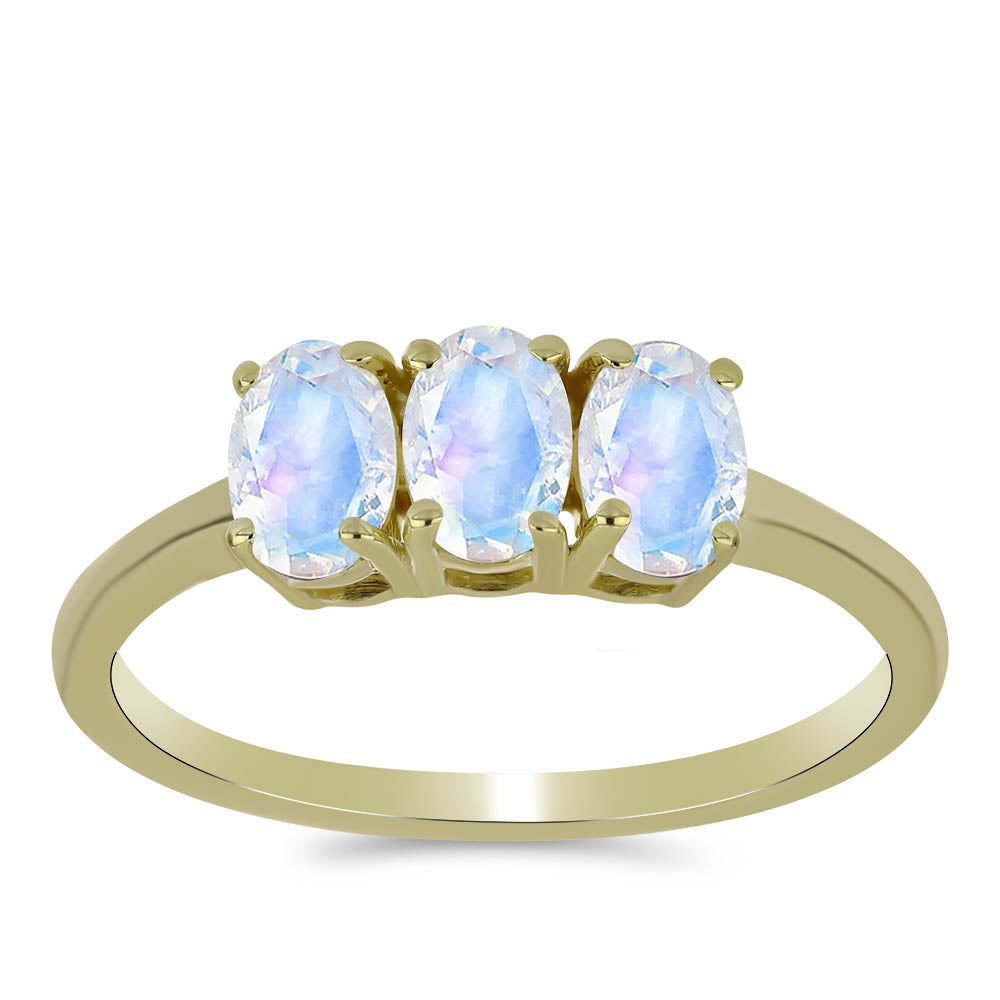 Anillo de Plata Bañada en Oro con Piedra Lunar Arco Iris
