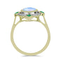 Anillo de Plata Bañada en Oro con Piedra Lunar Arco Iris y Esmeralda de Brasil