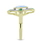 Anillo de Plata Bañada en Oro con Piedra Lunar Arco Iris y Esmeralda de Brasil