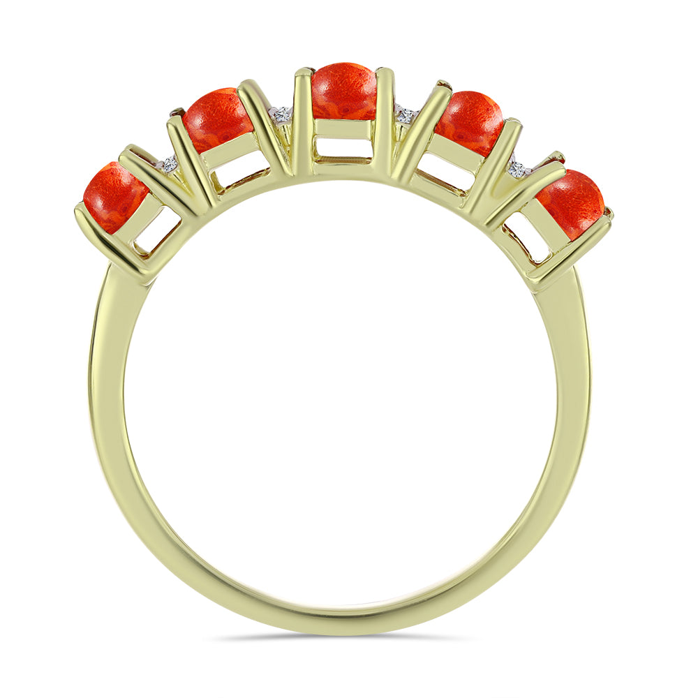 Anillo de Plata Bañada en Oro con Coral de Esponja Roja y Topacio Blanco 3 