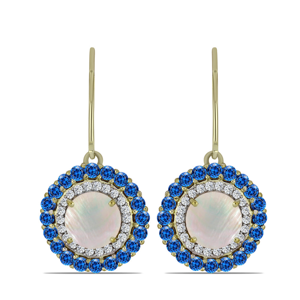 Pendientes de Plata Bañada en Oro con Piedra Lunar Arco Iris y Zafiro Azul Australiano 1 