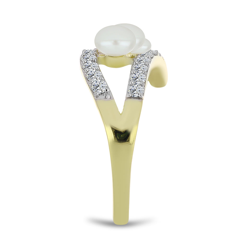Anillo de Plata Bañada en Oro con Perla blanca de agua dulce y Topacio Blanco 4 