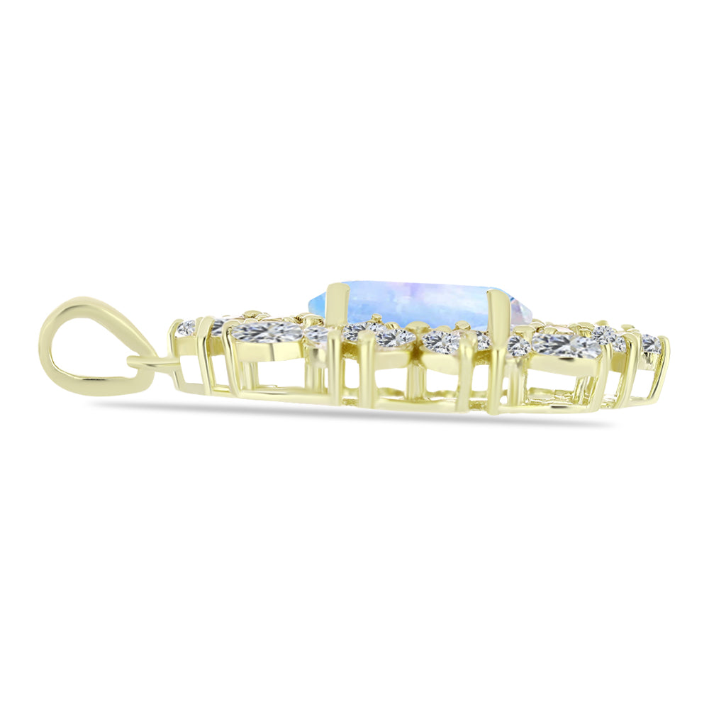 Colgante de Plata Bañada en Oro con Piedra Lunar Arco Iris y Zircón Blanco 2 