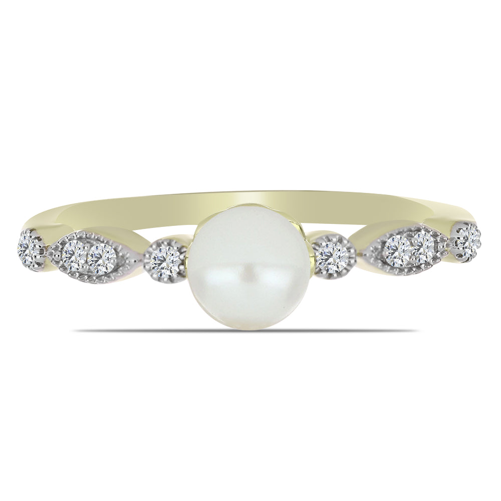 Anillo de Plata Bañada en Oro con Perla blanca de agua dulce y Topacio Blanco 1 