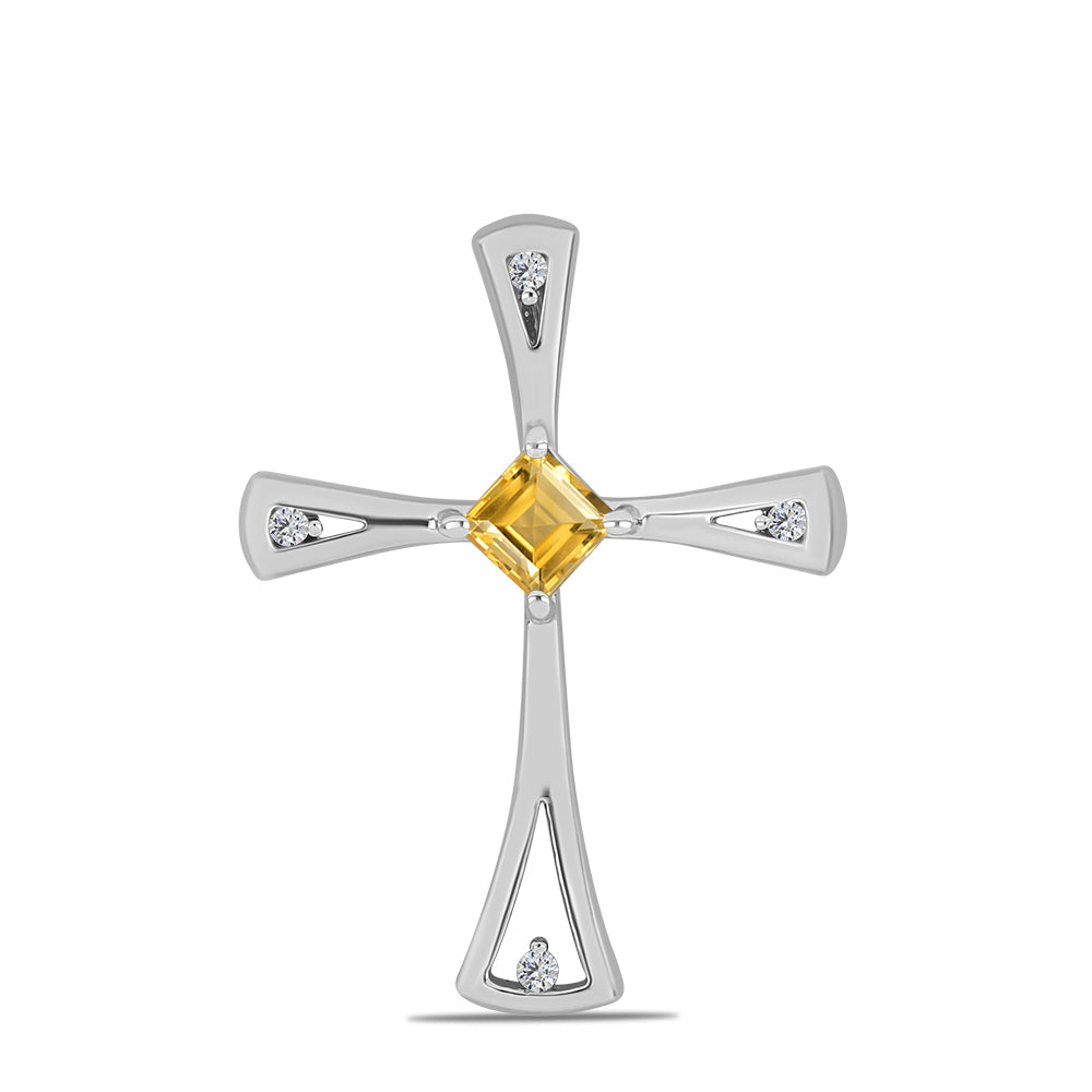 Cruz Colgante de Plata con Citrino de los Montes Urales y Topacio Blanco 1 