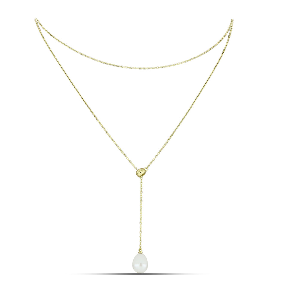 Collar de Plata Bañada en Oro con Perla blanca de agua dulce 1 