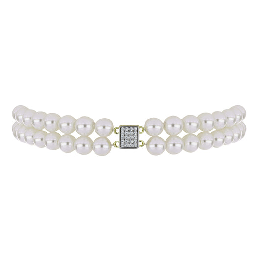 Pulsera de Plata Bañada en Oro con Perla blanca de agua dulce y Topacio Blanco