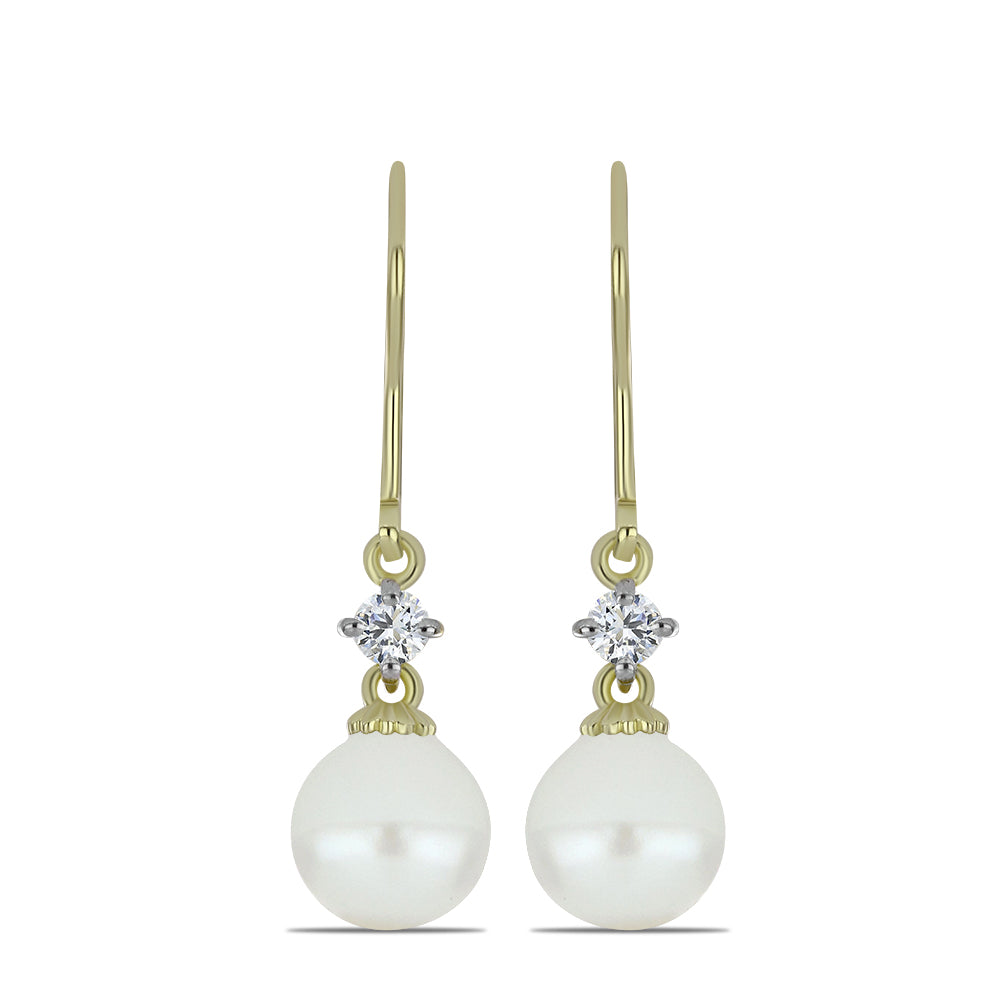 Pendientes de Plata Bañada en Oro con Perla blanca de agua dulce y Topacio Blanco 1 