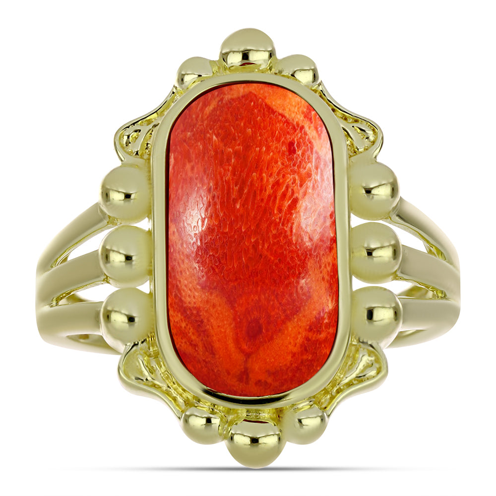 Anillo de Plata Bañada en Oro con Coral de Esponja Roja 1 