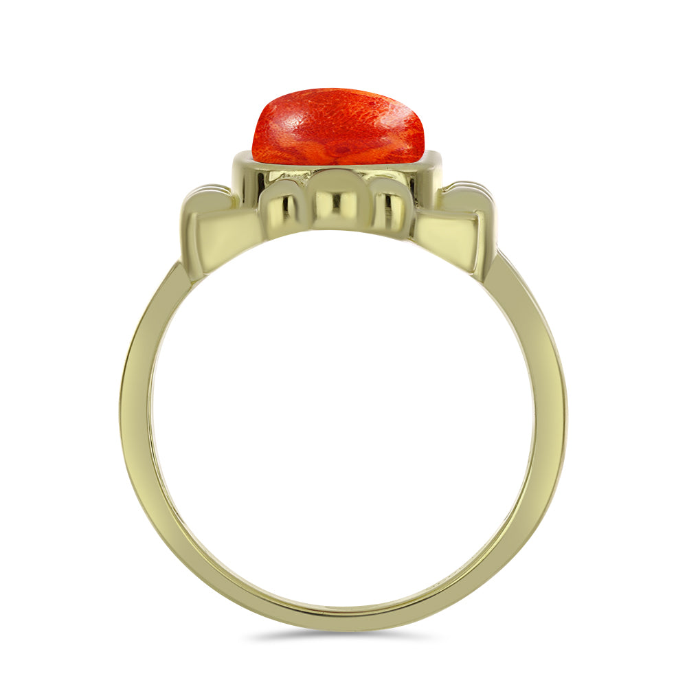 Anillo de Plata Bañada en Oro con Coral de Esponja Roja 2 