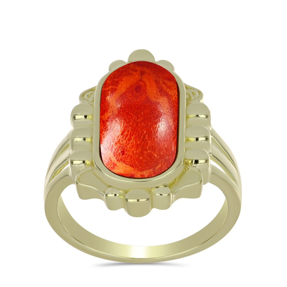 Anillo de Plata Bañada en Oro con Coral de Esponja Roja 3 