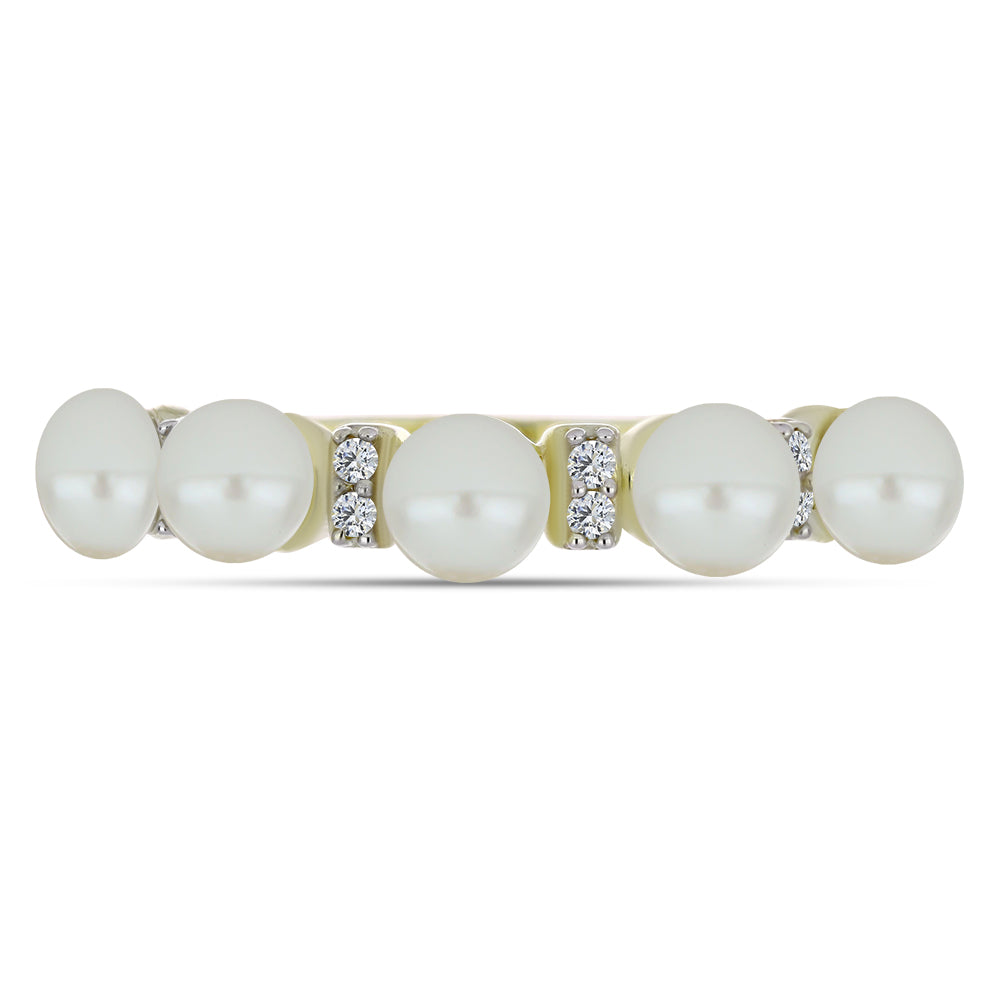 Anillo de Plata Bañada en Oro con Perla blanca de agua dulce y Topacio Blanco 2 