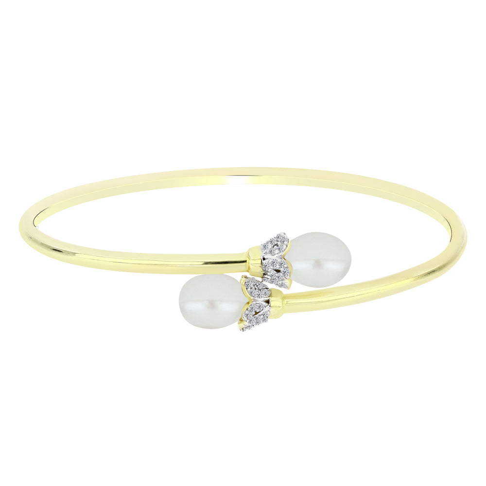 Brazalete de Plata Bañada en Oro con Perla blanca de agua dulce y Topacio Blanco 1 
