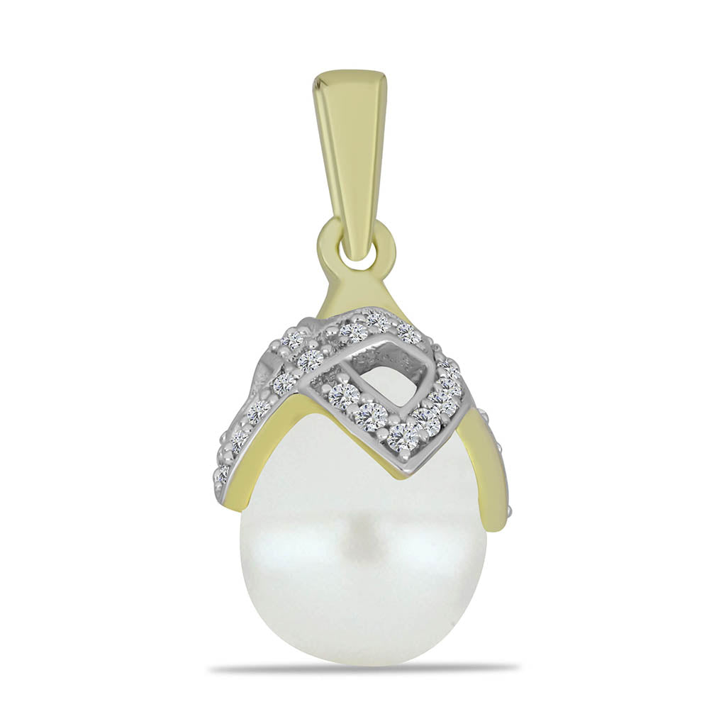 Colgante de Plata Bañada en Oro con Perla blanca de agua dulce y Topacio Blanco 1 