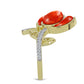 Anillo de Plata Bañada en Oro con Coral de Esponja Roja y Topacio Blanco
