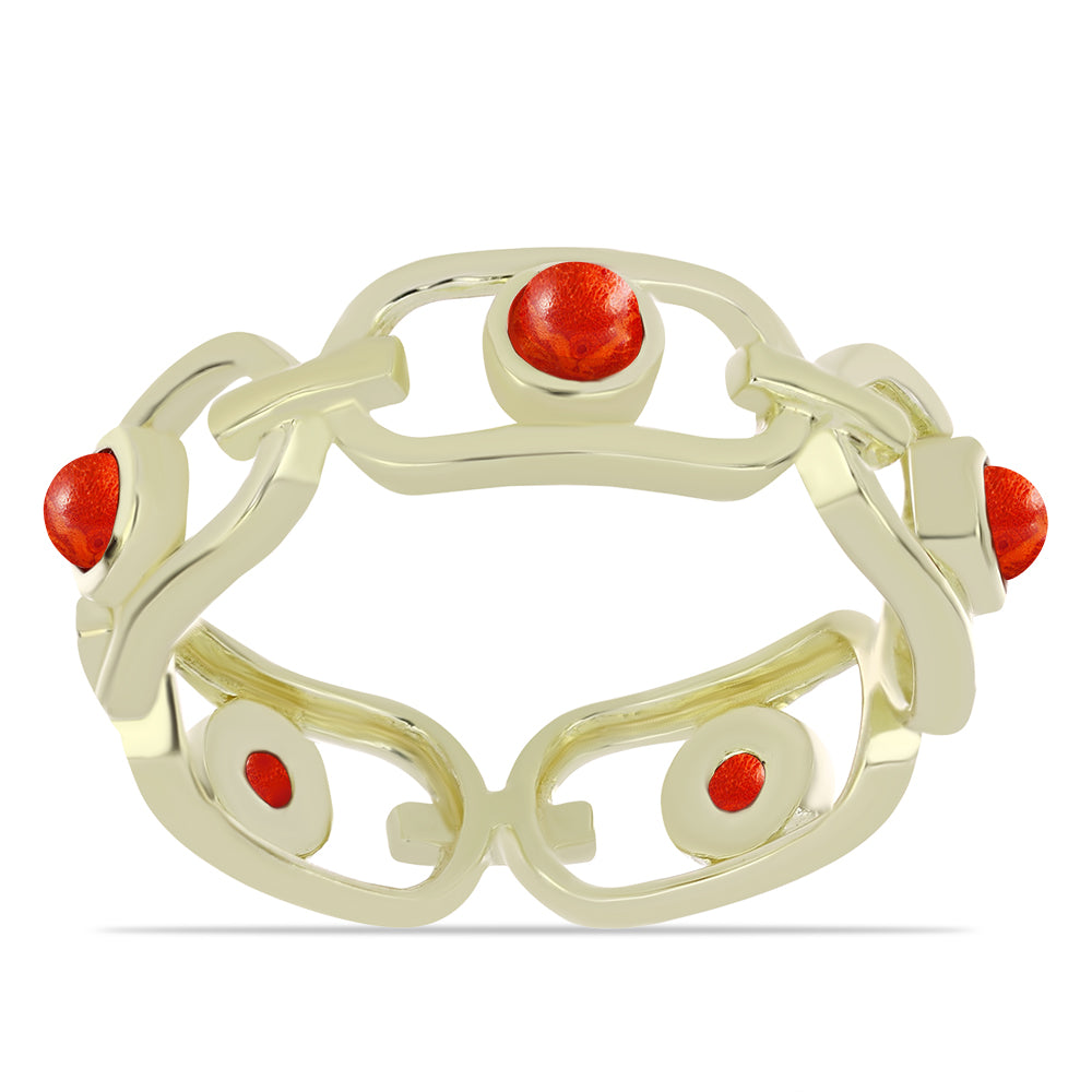 Anillo de Plata Bañada en Oro con Coral de Esponja Roja 1 