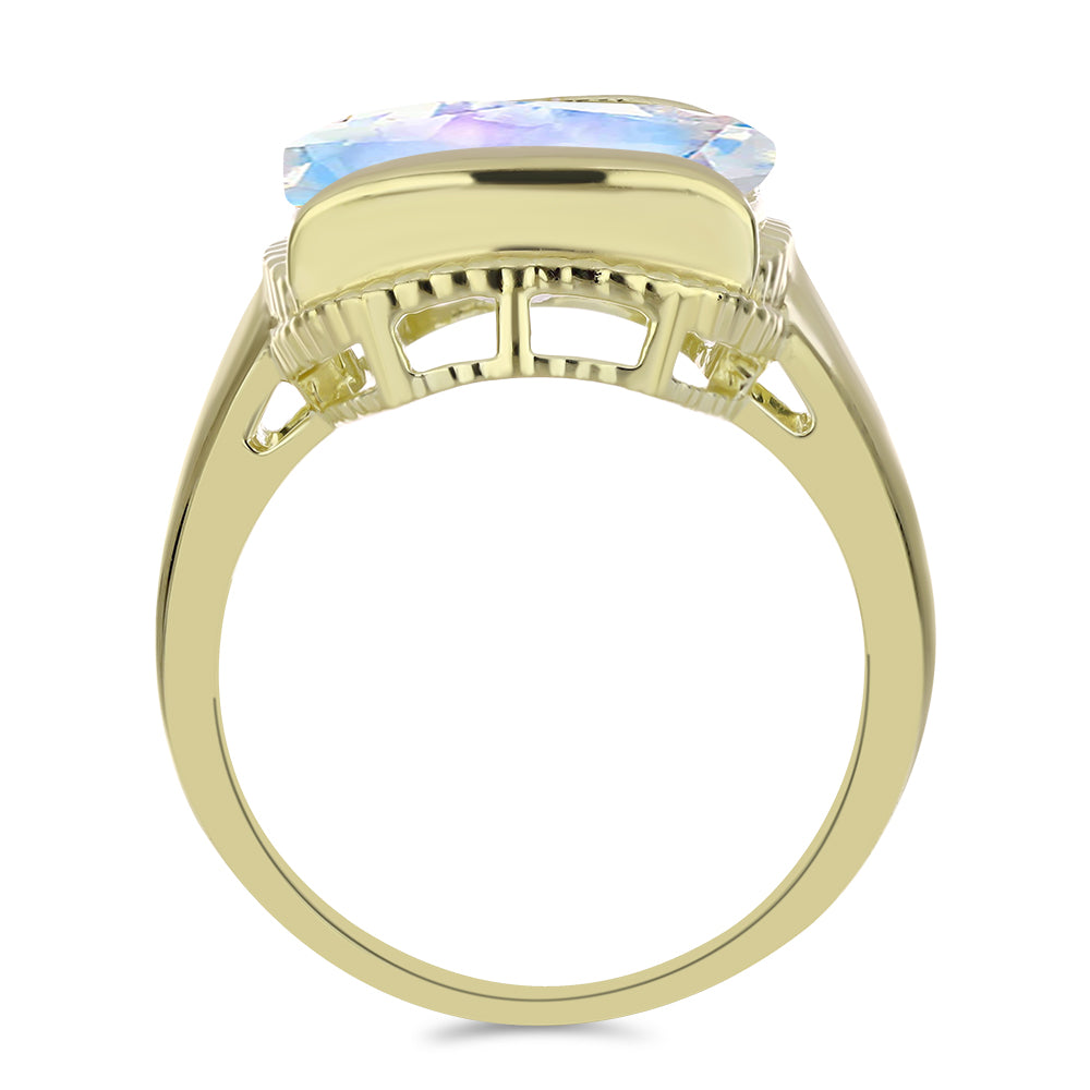 Anillo de Plata Bañada en Oro con Piedra Lunar Arco Iris