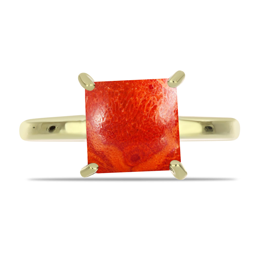Anillo de Plata Bañada en Oro con Coral de Esponja Roja 1 
