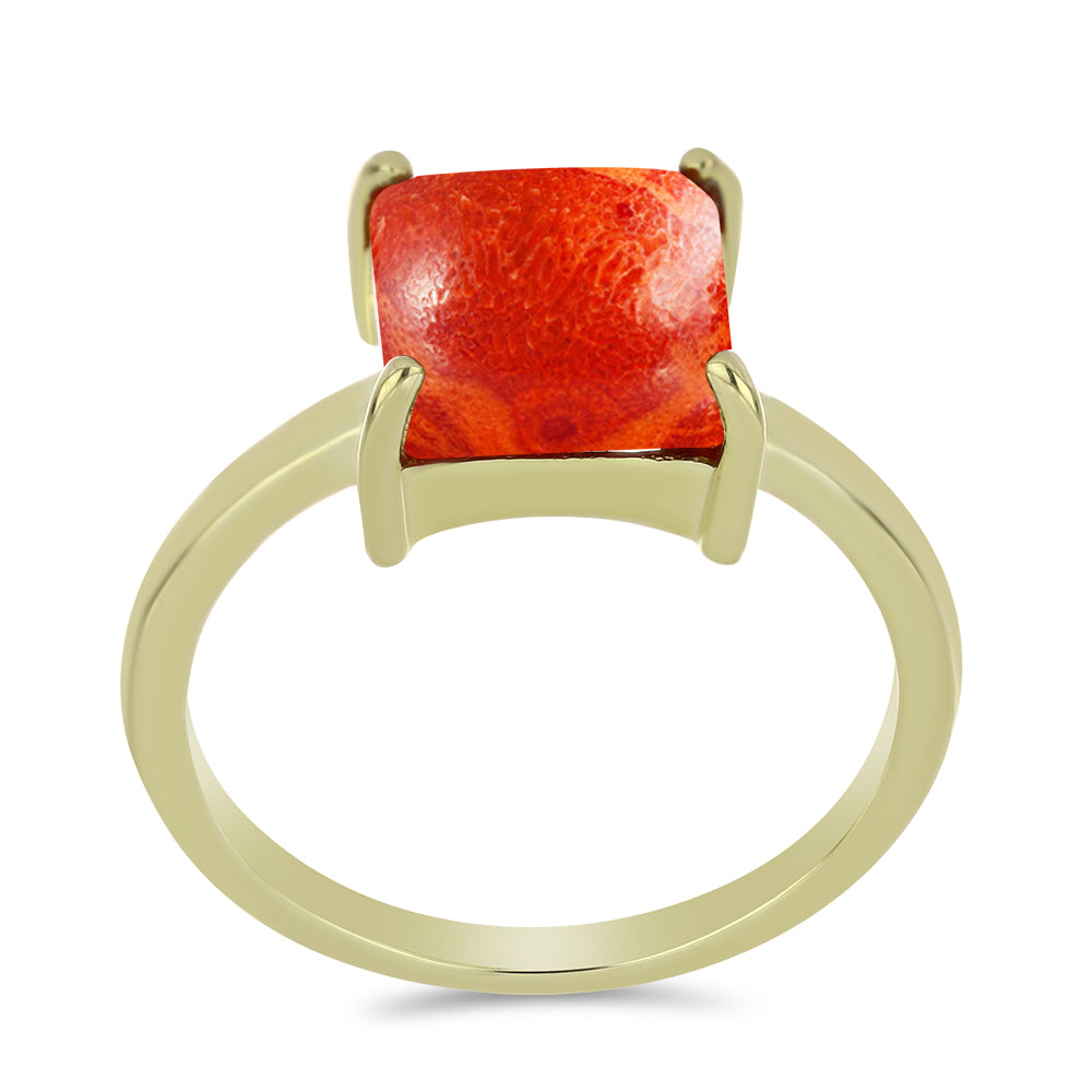 Anillo de Plata Bañada en Oro con Coral de Esponja Roja 3 
