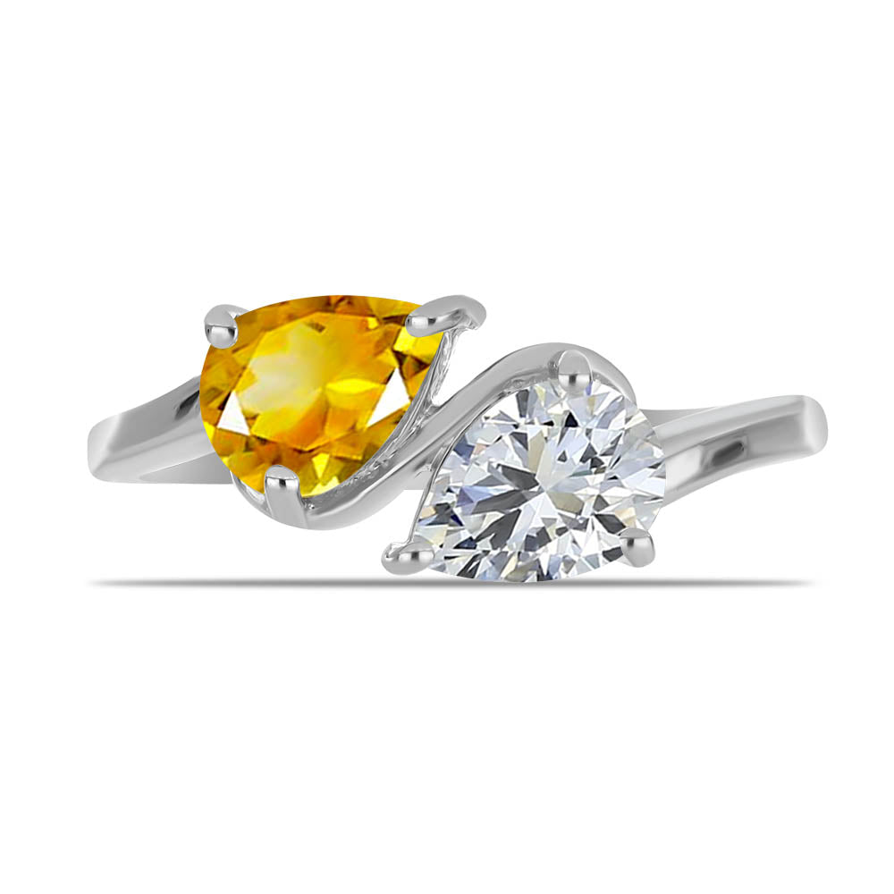 Anillo de Plata con Citrino de los Montes Urales y Topacio Blanco 1 