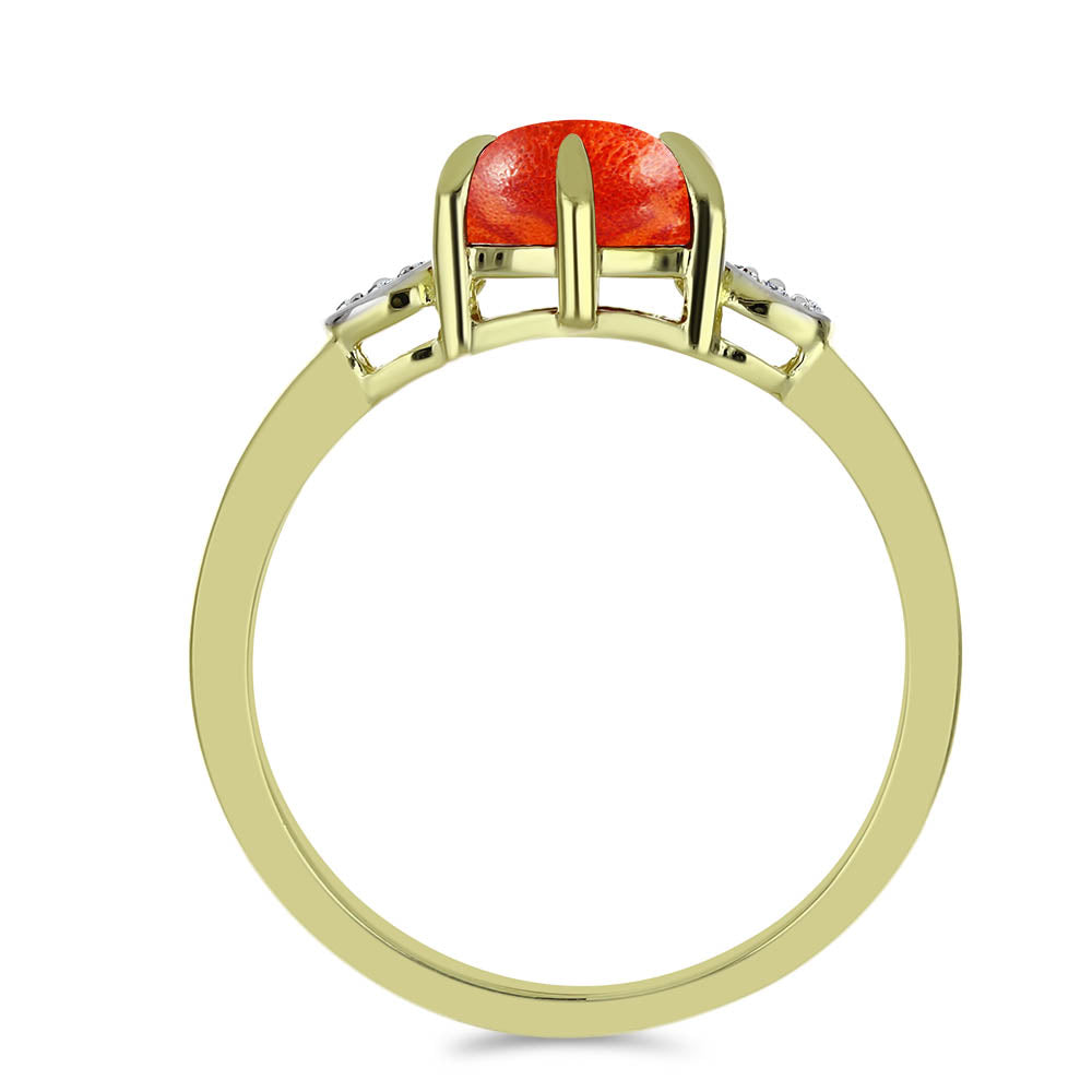 Anillo de Plata Bañada en Oro con Coral de Esponja Roja y Topacio Blanco
