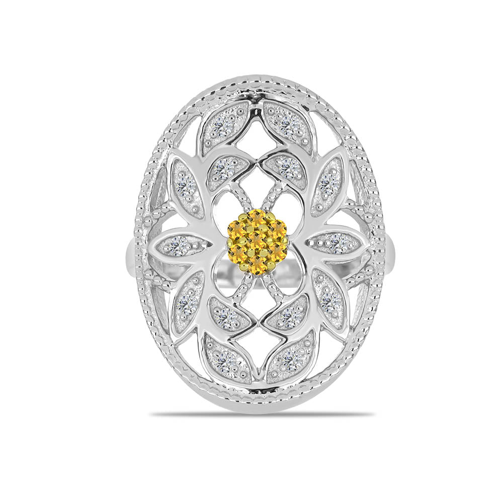 Anillo de Plata con Citrino de los Montes Urales y Topacio Blanco 1 