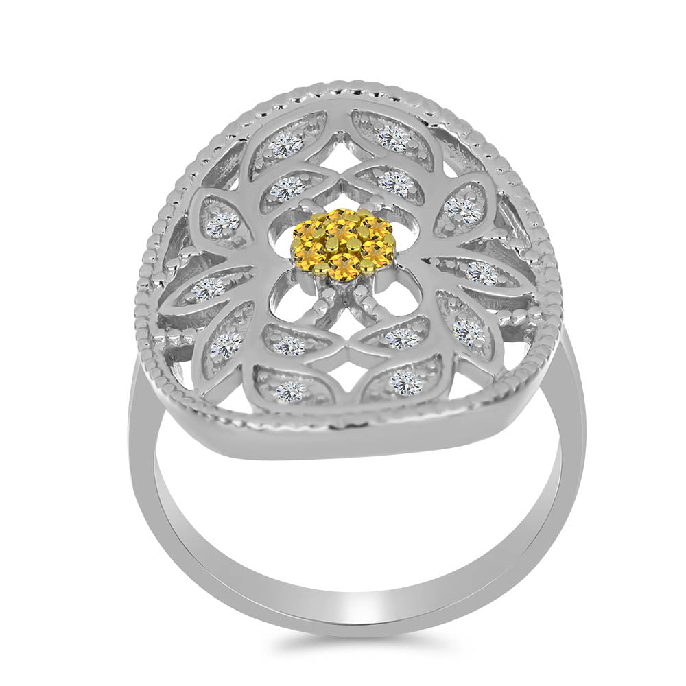 Anillo de Plata con Citrino de los Montes Urales y Topacio Blanco 3 