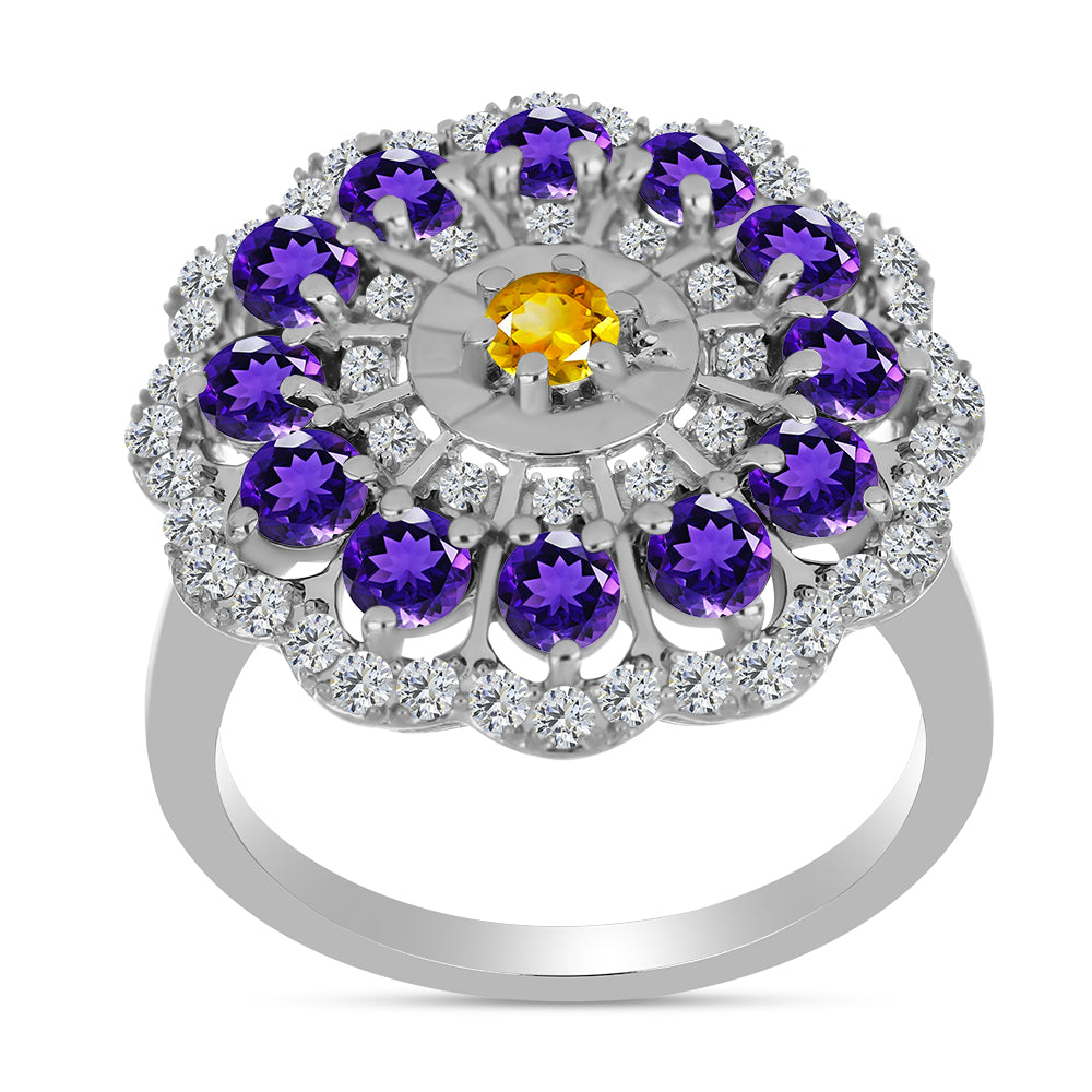 Anillo de Plata con Citrino de los Montes Urales y Amatista de Marruecos 3 